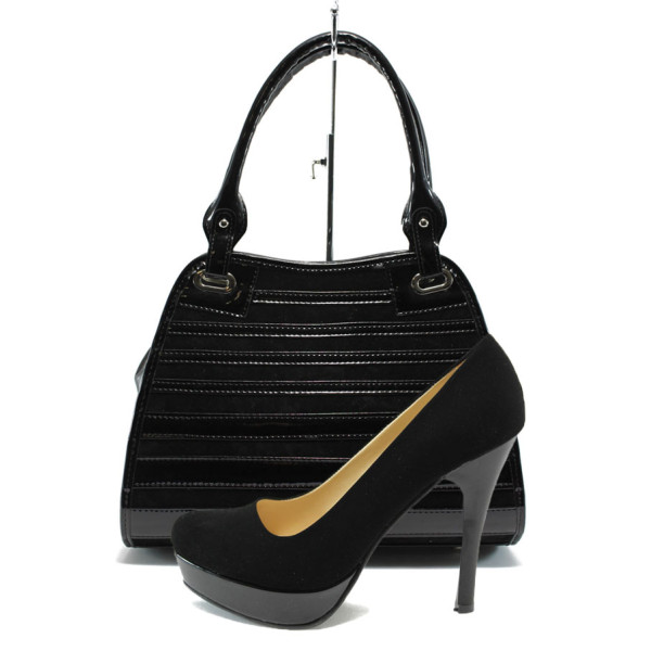 Черен комплект обувки и чанта - елегантен стил за пролетта и лятото N 100010130