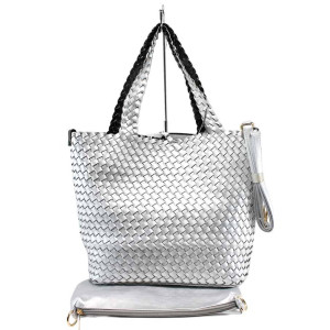 Сребриста дамска чанта, здрава еко-кожа - удобство и стил за вашето ежедневие N 100012289