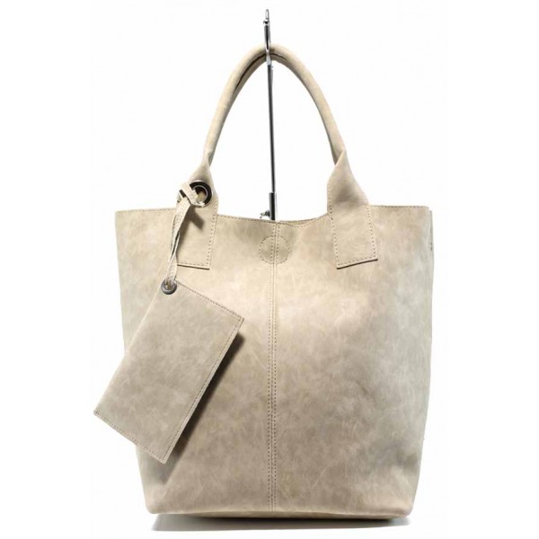 Бежова дамска чанта, здрава еко-кожа - удобство и стил за вашето ежедневие N 100012438