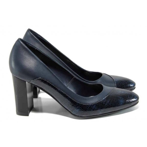 Сини дамски обувки с висок ток, естествена кожа - всекидневни обувки за пролетта и лятото N 100012066