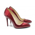 Винени дамски обувки с висок ток, лачена еко кожа - официални обувки за целогодишно ползване N 100012068