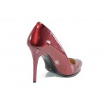 Винени дамски обувки с висок ток, лачена еко кожа - официални обувки за целогодишно ползване N 100012068