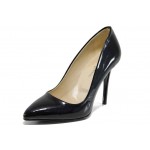 Черни дамски обувки с висок ток, лачена еко кожа - официални обувки за целогодишно ползване N 100012067