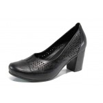 Черни дамски обувки със среден ток, естествена кожа - всекидневни обувки за пролетта и лятото N 100012069