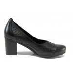 Черни дамски обувки със среден ток, естествена кожа - всекидневни обувки за пролетта и лятото N 100012069