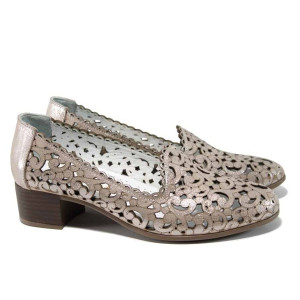 Бежови анатомични дамски обувки със среден ток, естествена кожа - всекидневни обувки за пролетта и лятото N 100012070