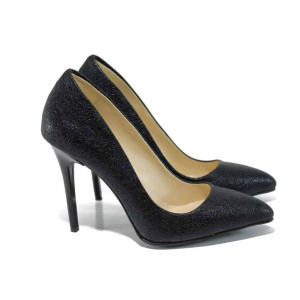Черни дамски обувки с висок ток, здрава еко-кожа - официални обувки за целогодишно ползване N 100012080
