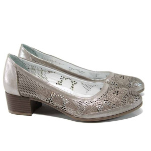 Бежови анатомични дамски обувки със среден ток, естествена кожа - всекидневни обувки за пролетта и лятото N 100012085