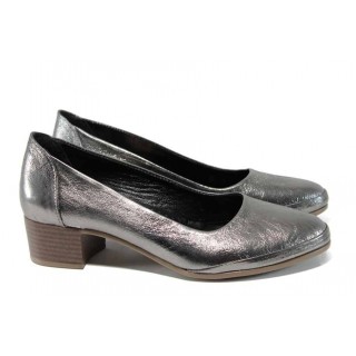 Сребристи анатомични дамски обувки със среден ток, естествена кожа - всекидневни обувки за пролетта и лятото N 100012084