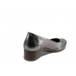 Сребристи анатомични дамски обувки със среден ток, естествена кожа - всекидневни обувки за пролетта и лятото N 100012084