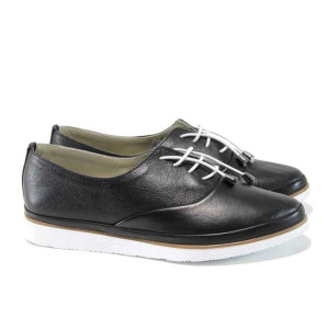 Черни анатомични дамски обувки с равна подметка, естествена кожа - всекидневни обувки за пролетта и лятото N 100010201