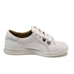 Бели дамски обувки с равна подметка, естествена кожа - спортни обувки за пролетта и лятото N 100012077