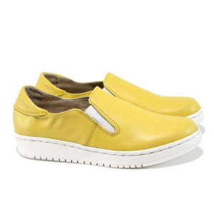 Жълти анатомични дамски обувки с равна подметка, естествена кожа - всекидневни обувки за пролетта и лятото N 100012108