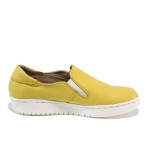 Жълти анатомични дамски обувки с равна подметка, естествена кожа - всекидневни обувки за пролетта и лятото N 100012108