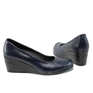 Тъмносини анатомични дамски обувки с платформа, естествена кожа - всекидневни обувки за пролетта и лятото N 100012118