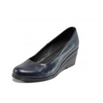 Тъмносини анатомични дамски обувки с платформа, естествена кожа - всекидневни обувки за пролетта и лятото N 100012118