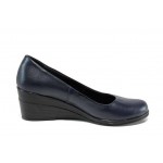 Тъмносини анатомични дамски обувки с платформа, естествена кожа - всекидневни обувки за пролетта и лятото N 100012118