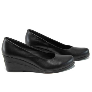 Черни анатомични дамски обувки с платформа, естествена кожа - всекидневни обувки за пролетта и лятото N 100012117