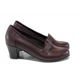 Винени анатомични дамски обувки със среден ток, естествена кожа с крокодилска шарка - всекидневни обувки за пролетта и лятото N 100012114