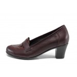 Винени анатомични дамски обувки със среден ток, естествена кожа с крокодилска шарка - всекидневни обувки за пролетта и лятото N 100012114