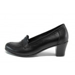 Черни анатомични дамски обувки със среден ток, естествена кожа с крокодилска шарка - всекидневни обувки за пролетта и лятото N 100012113