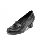 Черни анатомични дамски обувки със среден ток, естествена кожа с крокодилска шарка - всекидневни обувки за пролетта и лятото N 100012113