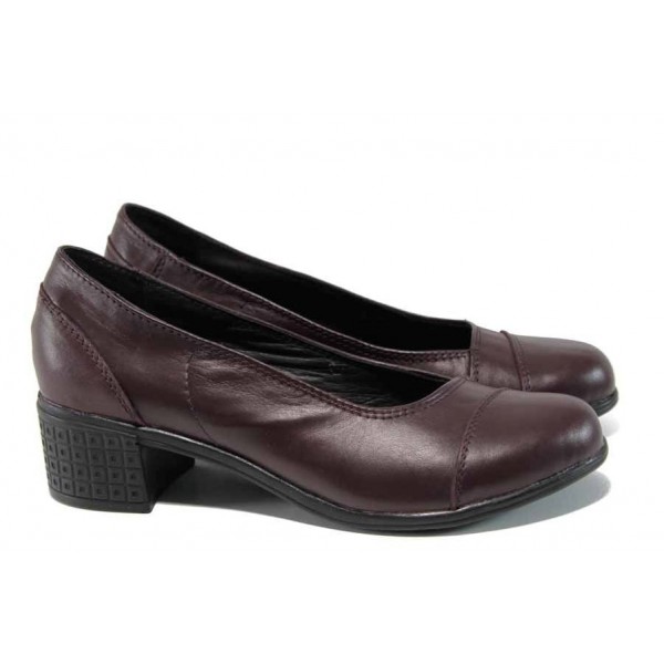 Винени анатомични дамски обувки със среден ток, естествена кожа - всекидневни обувки за пролетта и лятото N 100012111