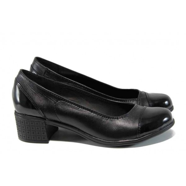 Черни анатомични дамски обувки със среден ток, естествена кожа - всекидневни обувки за пролетта и лятото N 100012112