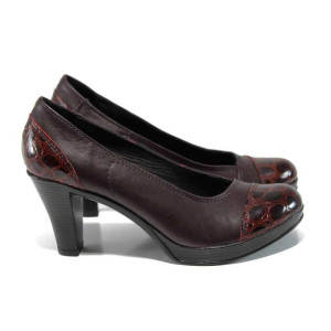 Винени анатомични дамски обувки с висок ток, естествена кожа с крокодилска шарка - всекидневни обувки за пролетта и лятото N 100012120