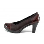 Винени анатомични дамски обувки с висок ток, естествена кожа с крокодилска шарка - всекидневни обувки за пролетта и лятото N 100012120