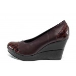 Винени анатомични дамски обувки с платформа, естествена кожа с крокодилска шарка - всекидневни обувки за пролетта и лятото N 100012116