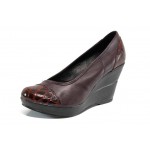 Винени анатомични дамски обувки с платформа, естествена кожа с крокодилска шарка - всекидневни обувки за пролетта и лятото N 100012116