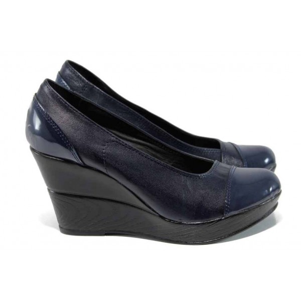 Тъмносини анатомични дамски обувки с платформа, естествена кожа - всекидневни обувки за пролетта и лятото N 100012115