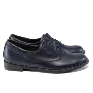 Тъмносини анатомични дамски обувки с равна подметка, естествена кожа - всекидневни обувки за пролетта и лятото N 100012105