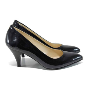Черни дамски обувки с висок ток, здрава еко-кожа - официални обувки за пролетта и лятото N 100012152