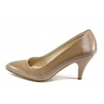 Бежови дамски обувки с висок ток, здрава еко-кожа - официални обувки за пролетта и лятото N 100012151