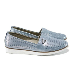 Сини анатомични дамски обувки с равна подметка, естествена кожа - всекидневни обувки за пролетта и лятото N 100012149