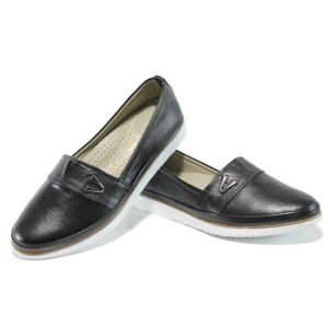 Черни анатомични дамски обувки с равна подметка, естествена кожа - всекидневни обувки за пролетта и лятото N 100012147