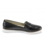 Черни анатомични дамски обувки с равна подметка, естествена кожа - всекидневни обувки за пролетта и лятото N 100012147