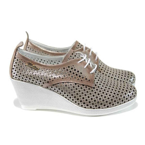 Бежови анатомични дамски обувки с платформа, естествена кожа - всекидневни обувки за пролетта и лятото N 100012146