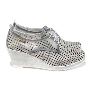 Сребристи анатомични дамски обувки с платформа, естествена кожа - всекидневни обувки за пролетта и лятото N 100012154