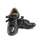 Черни дамски обувки с равна подметка, естествена кожа - спортни обувки за пролетта и лятото N 100012130