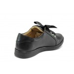 Черни дамски обувки с равна подметка, естествена кожа - спортни обувки за пролетта и лятото N 100012130