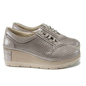 Бежови анатомични дамски обувки с платформа, естествена кожа - ежедневни обувки за пролетта и лятото N 100012137