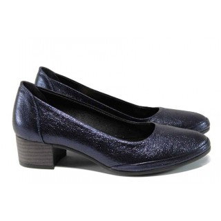 Тъмносини анатомични дамски обувки със среден ток, естествена кожа - ежедневни обувки за пролетта и лятото N 100012143