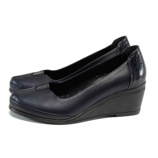 Тъмносини анатомични дамски обувки с платформа, естествена кожа - ежедневни обувки за пролетта и лятото N 100012139