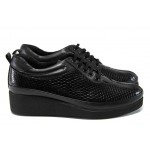 Черни ортопедични дамски обувки с платформа, естествена кожа - всекидневни обувки за пролетта и лятото N 100012160