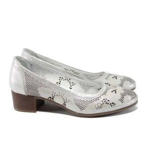 Сребристи анатомични дамски обувки със среден ток, естествена кожа - всекидневни обувки за пролетта и лятото N 100012164