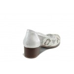 Сребристи анатомични дамски обувки със среден ток, естествена кожа - всекидневни обувки за пролетта и лятото N 100012164