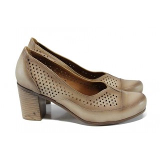 Бежови дамски обувки с висок ток, естествена кожа - всекидневни обувки за пролетта и лятото N 100012163